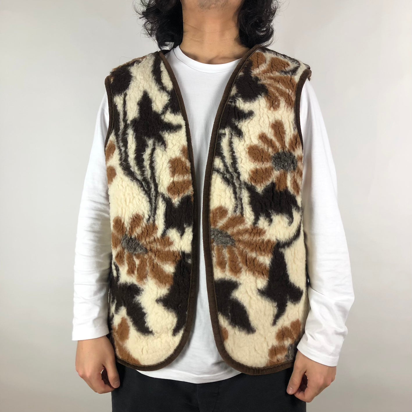 Vintage French Shearling Vest (Flower)