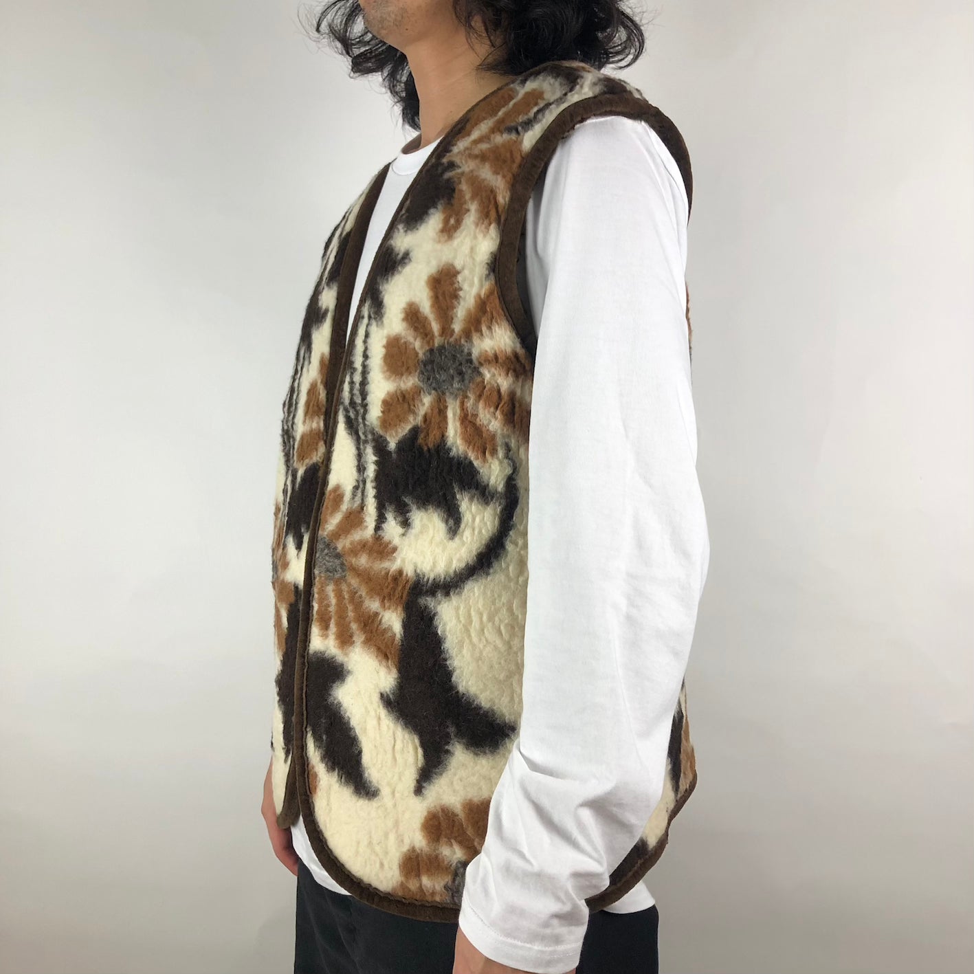 Vintage French Shearling Vest (Flower)