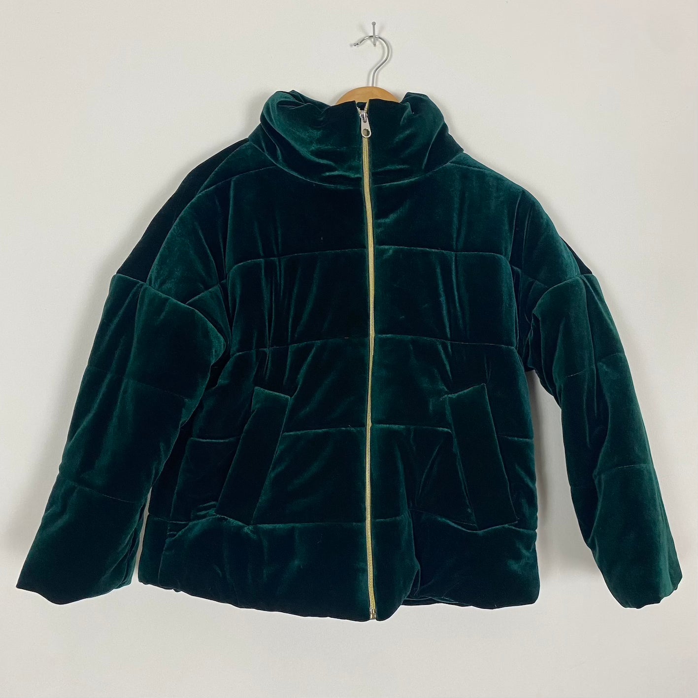 Green Velor Like Down Jacket