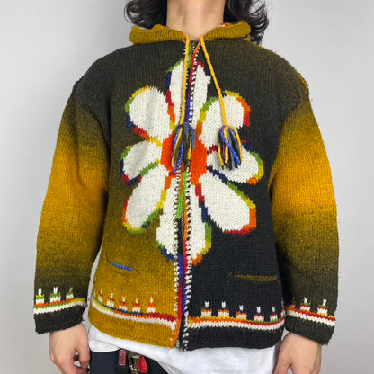 Vintage Flower Zip Knit Hoodie